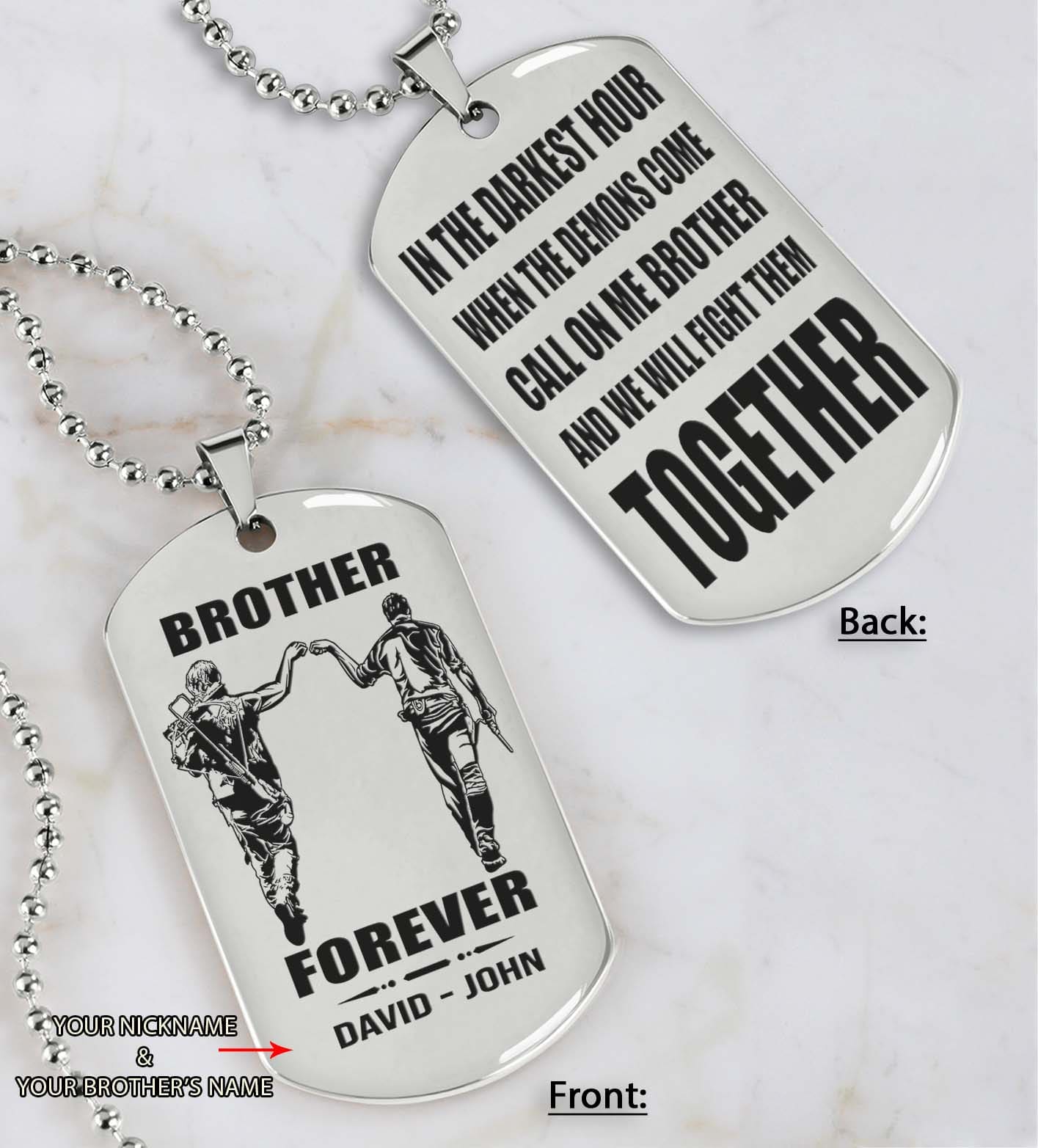 Brothers customizable engraved black dog tag double sided gift from brother, brother forever
