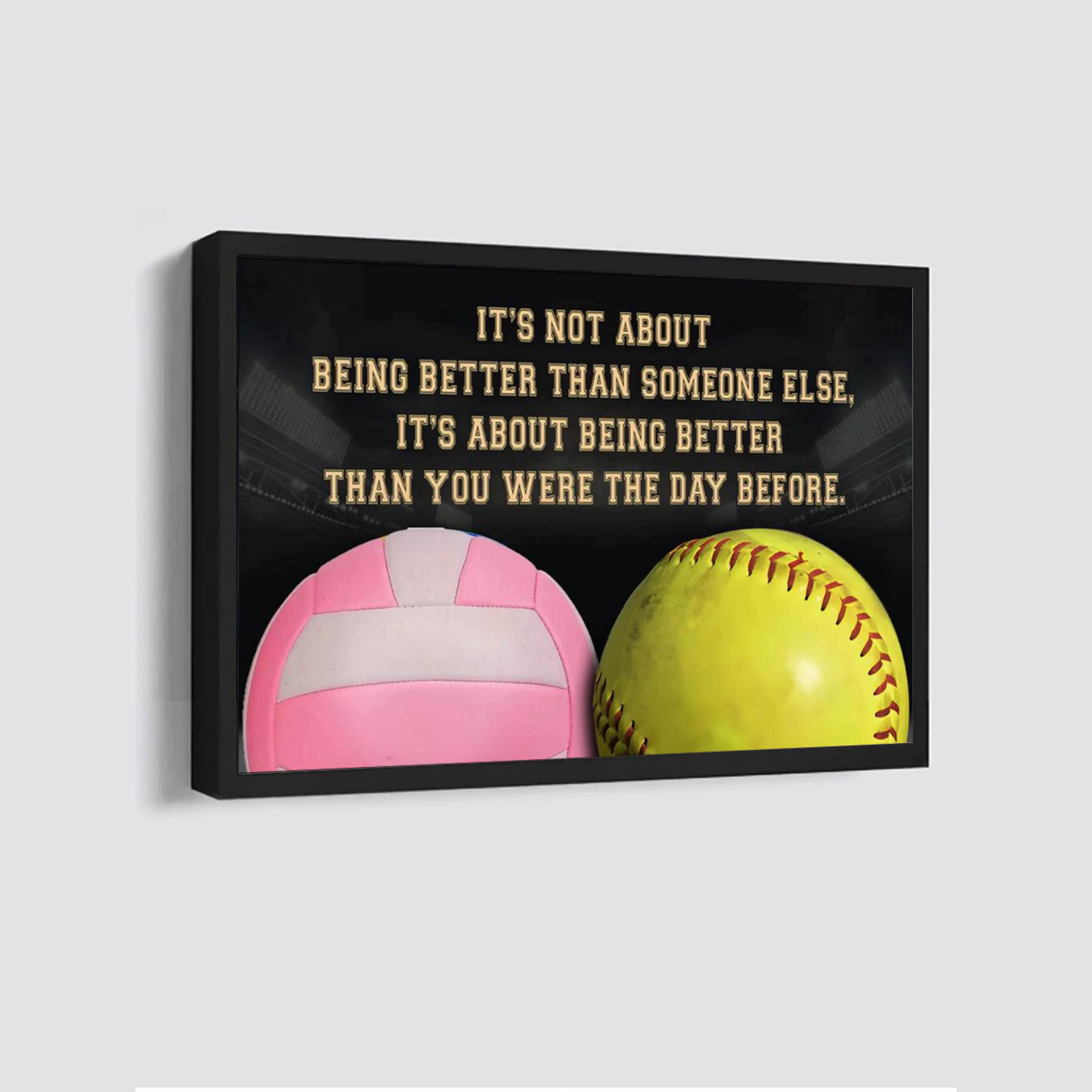 Pink Volleyball and Softball customizable poster canvas