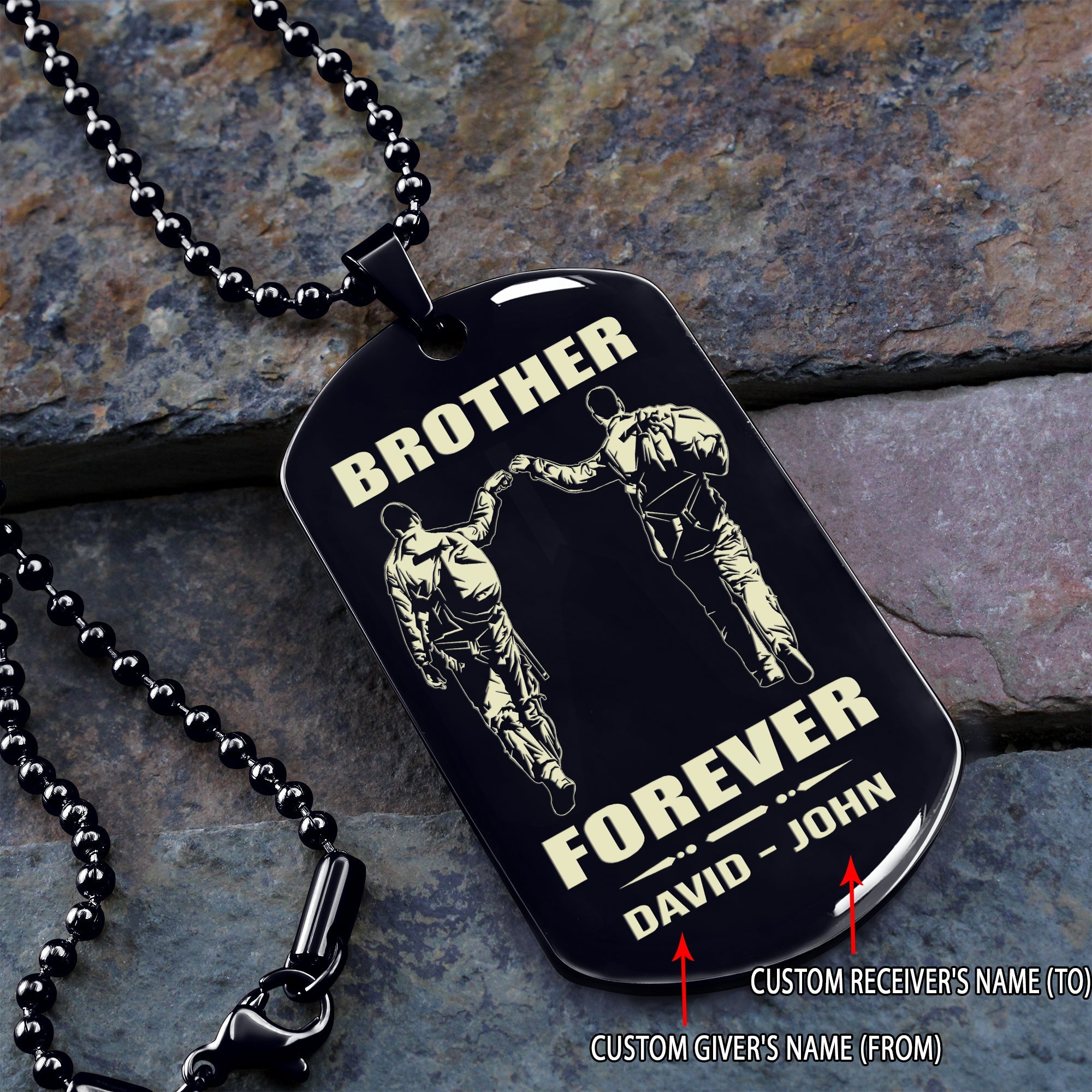 Brothers customizable engraved black dog tag double sided gift from brother, brother forever