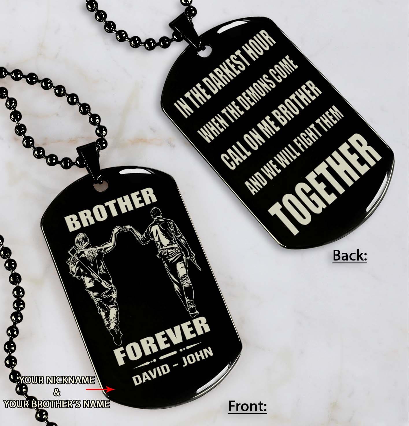 Biker customizable engraved black dog tag double sided gift from brother, brother forever