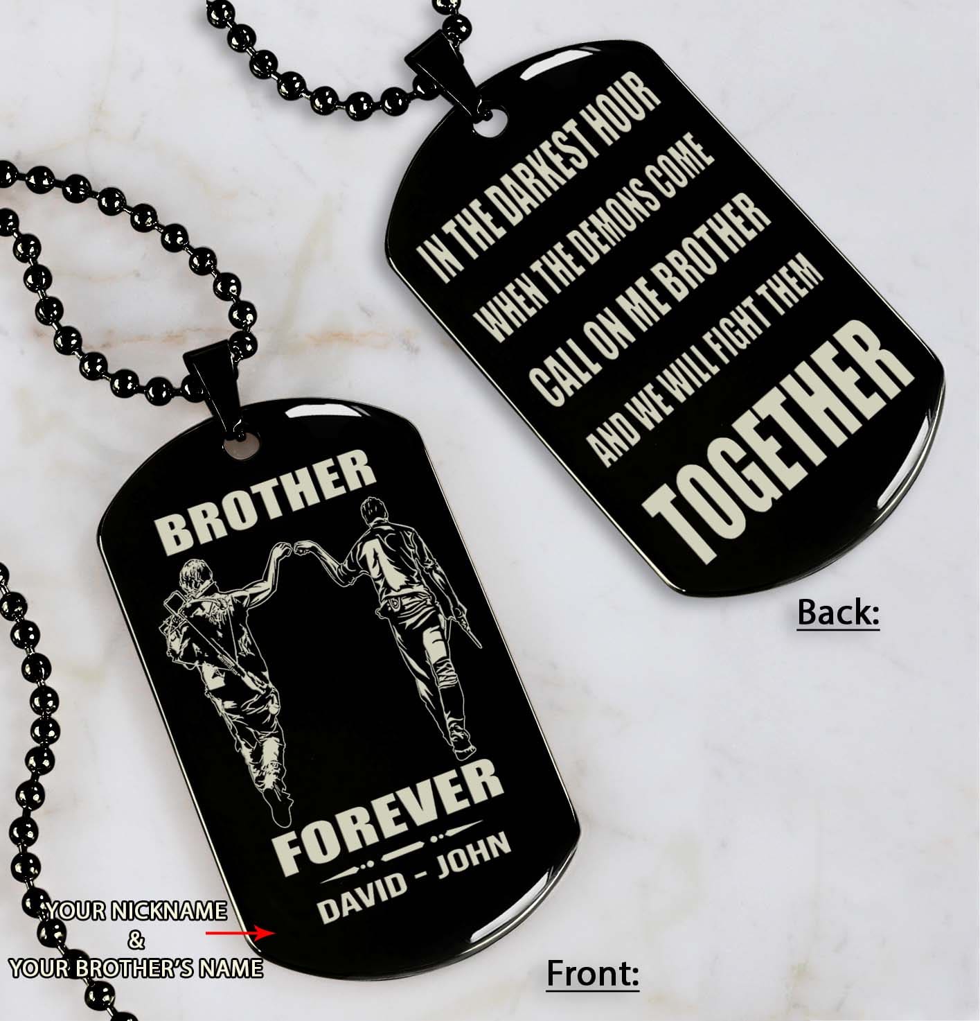 Brothers customizable engraved black dog tag double sided gift from brother, brother forever