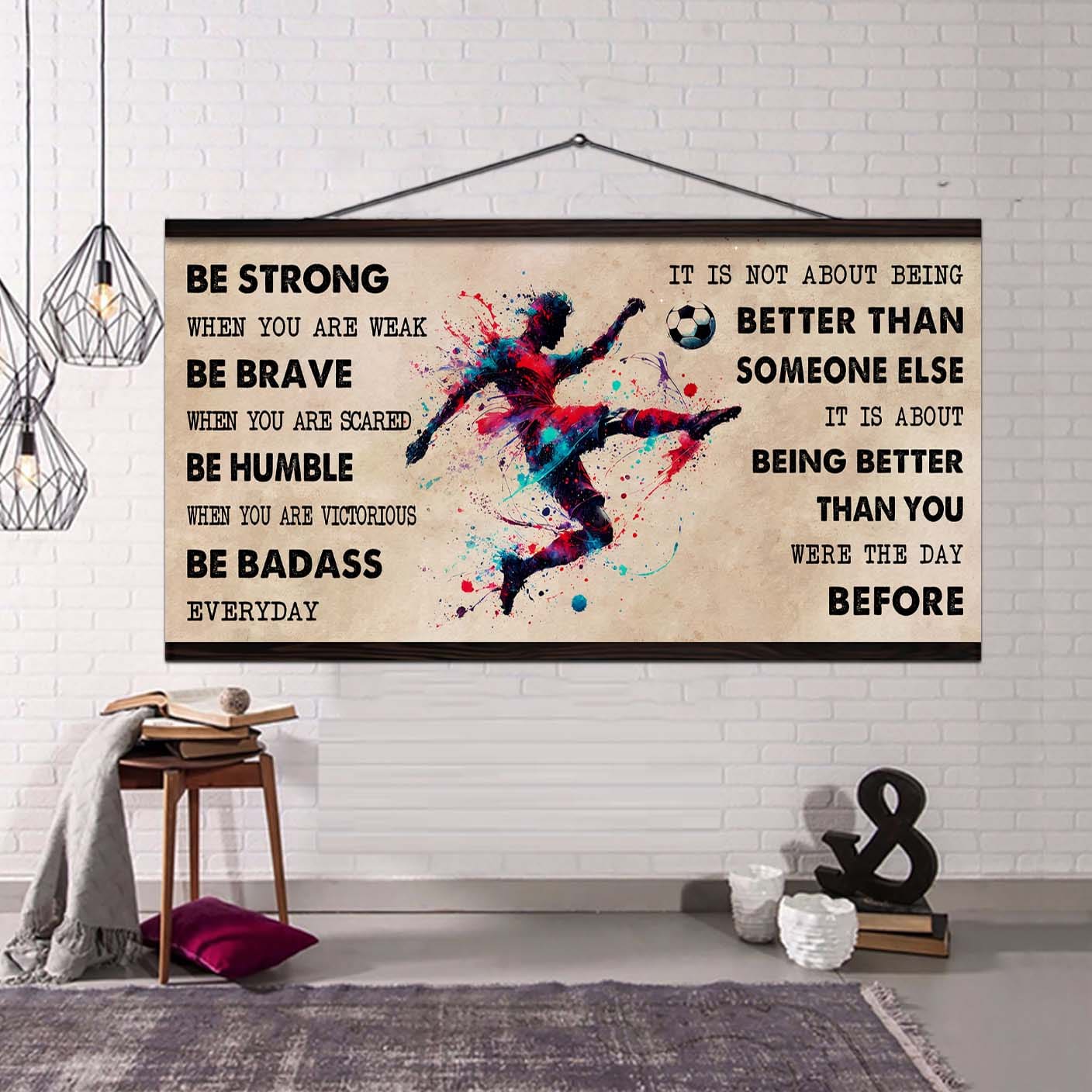 Water Color Hockey Poster Canvas It Is Not About Being Better Than Someone Else - Be Strong When You Are Weak Be Badass Everyday