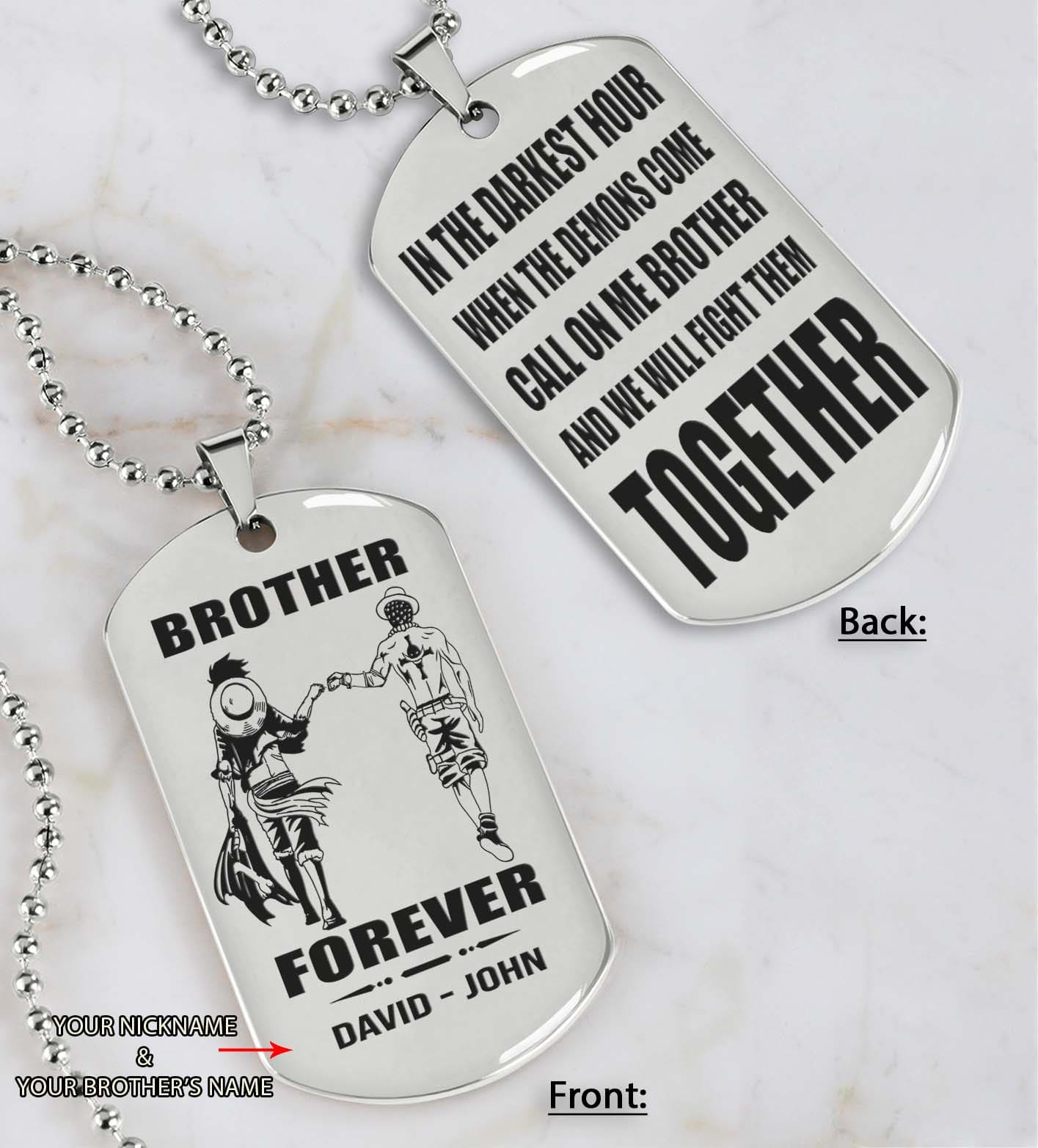 Brothers customizable engraved black dog tag double sided gift from brother, brother forever