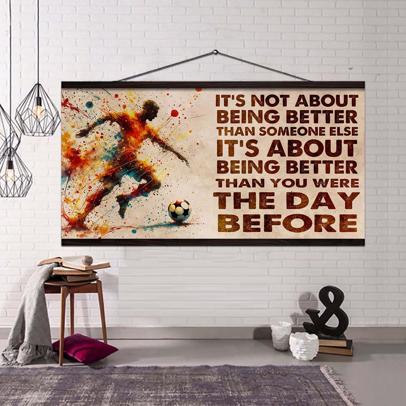 Water Color Hockey Poster Canvas It Is Not About Being Better Than Someone Else