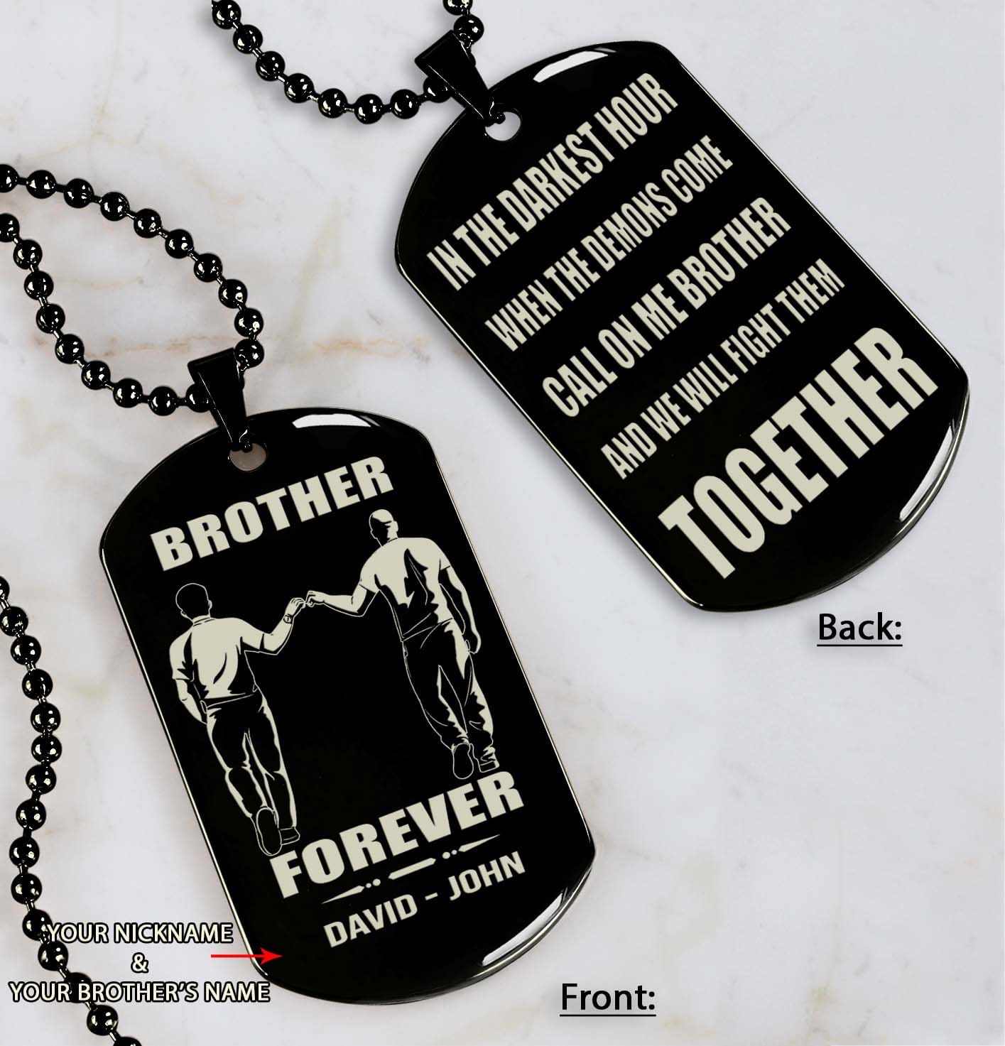 Brothers customizable engraved black dog tag double sided gift from brother, brother forever