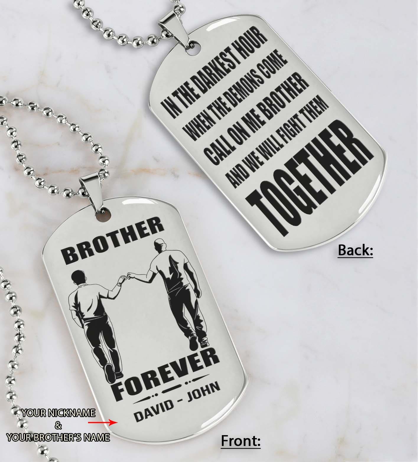 Brothers customizable engraved black dog tag double sided gift from brother, brother forever