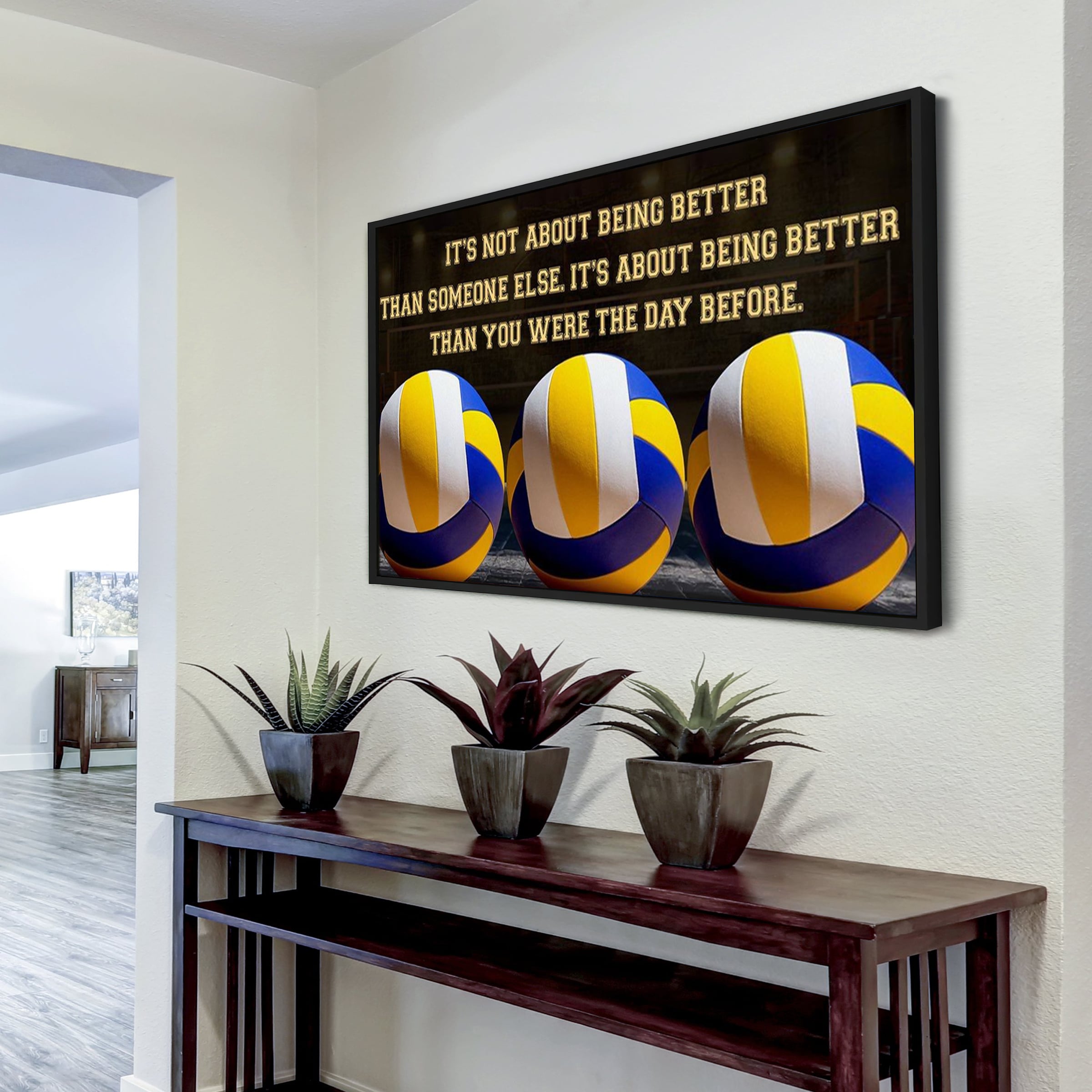 White volleyball customizable poster canvas - It is not about better than someone else, It is about being better than you were the day before