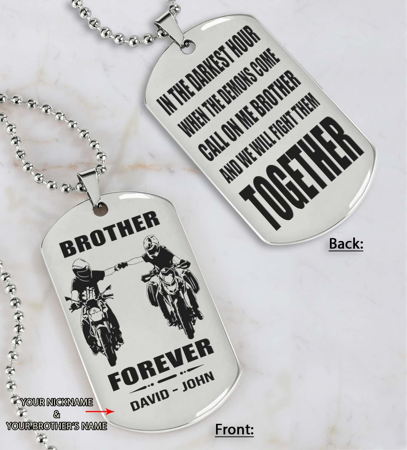 Brothers customizable engraved black dog tag double sided gift from brother, brother forever