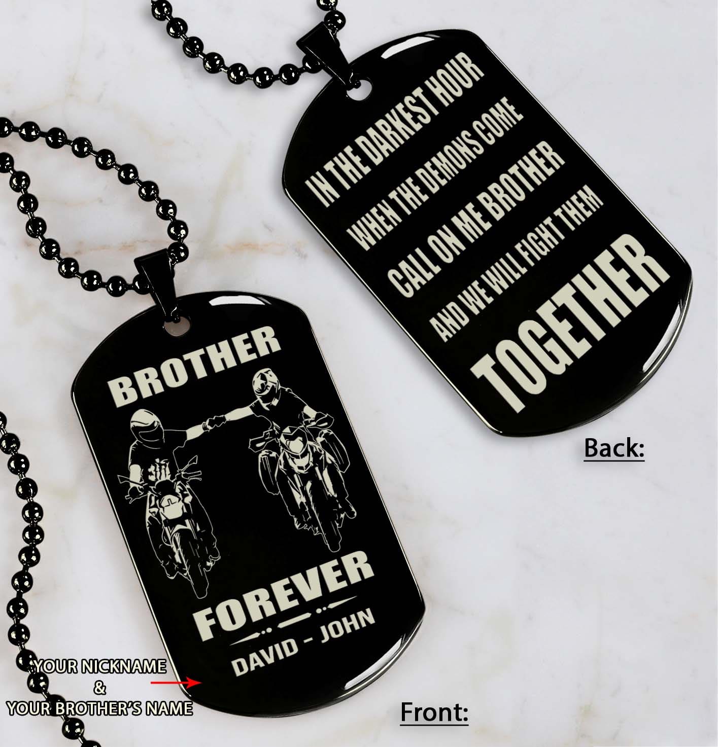 Brothers customizable engraved black dog tag double sided gift from brother, brother forever