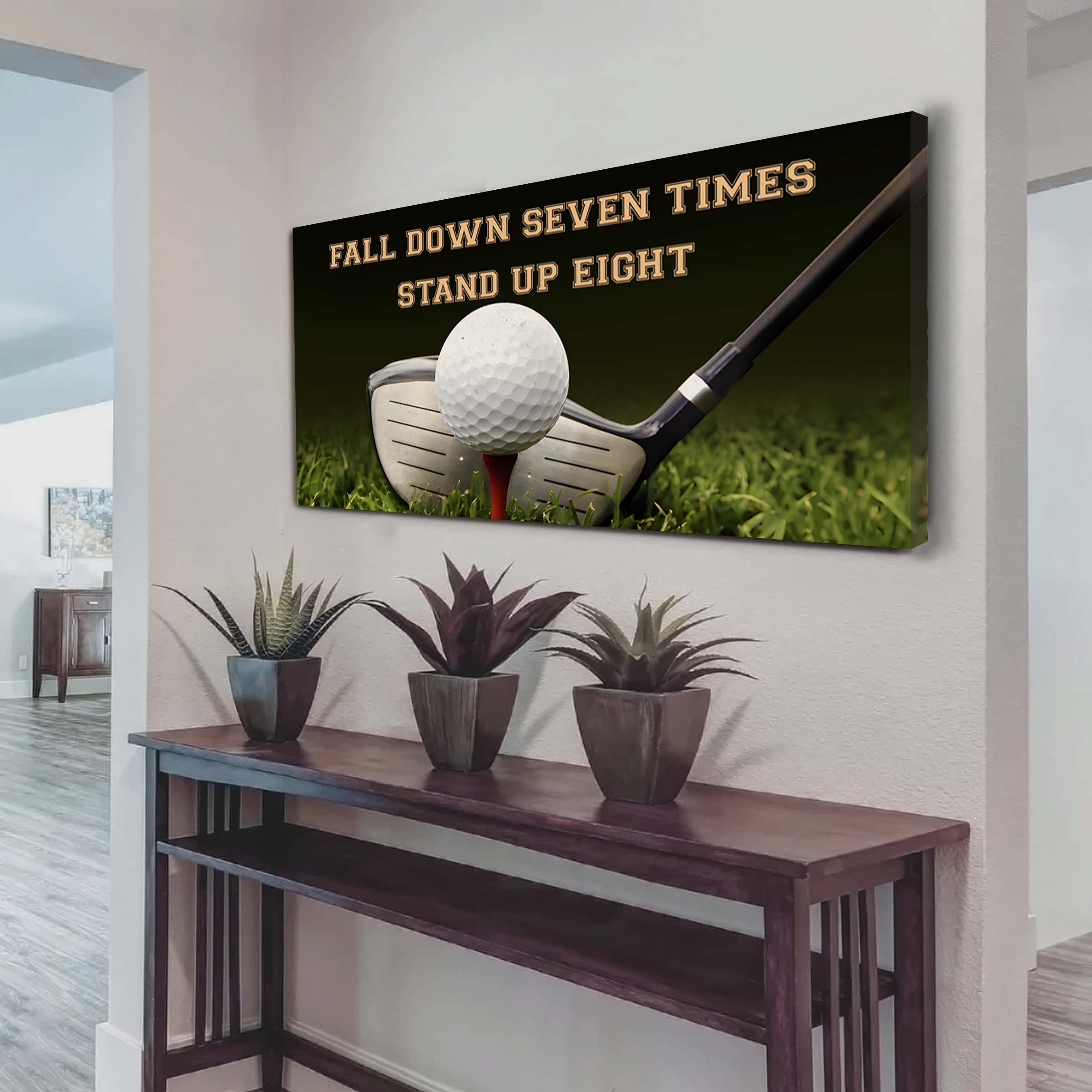 Golf poster canvas fall down seven times stand up eight