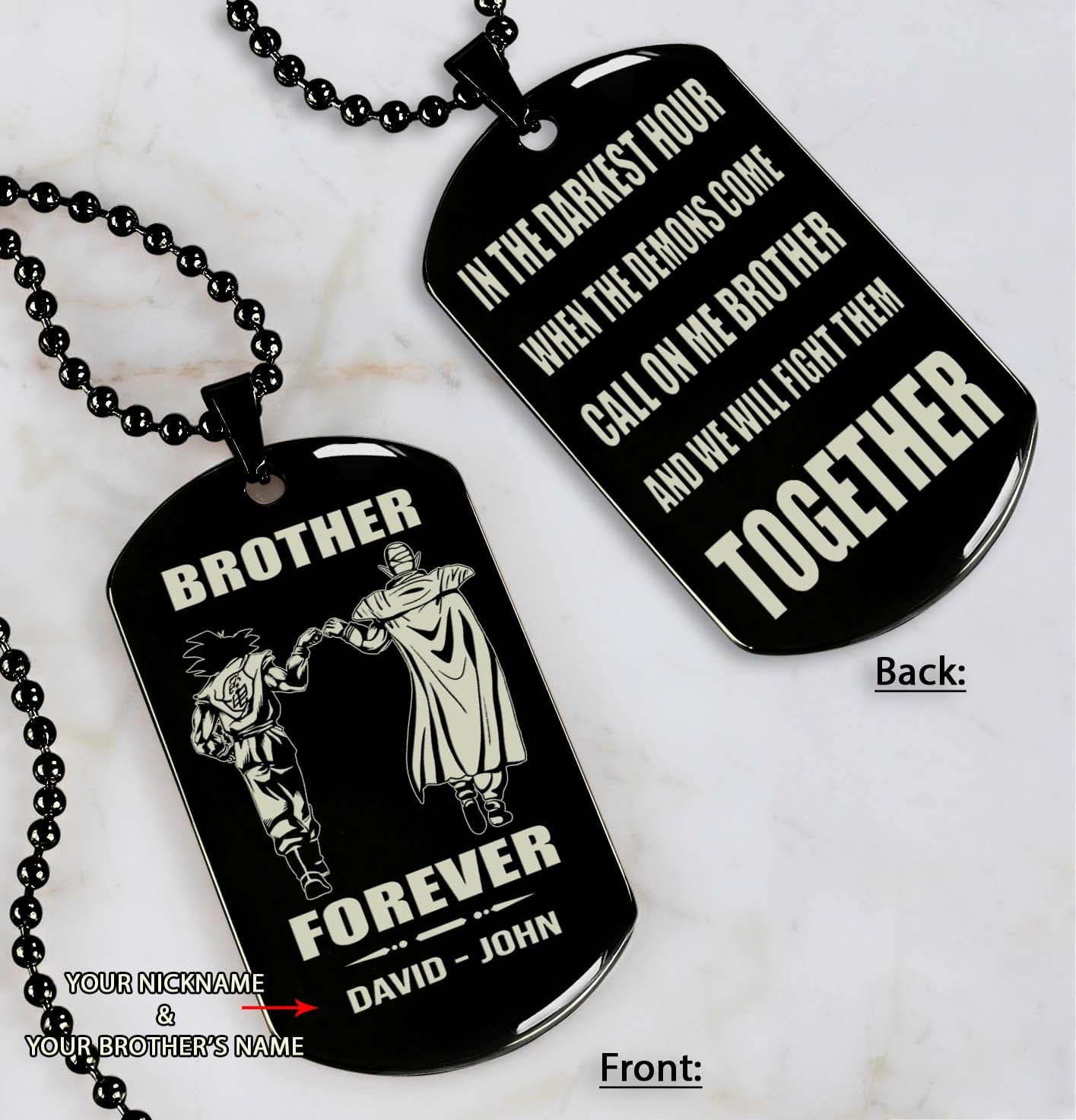 Brothers customizable engraved black dog tag double sided gift from brother, brother forever