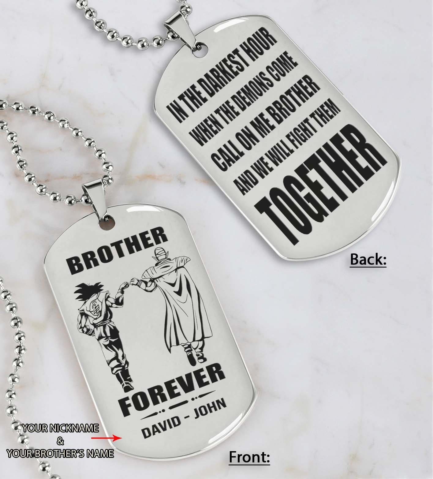 Brothers customizable engraved black dog tag double sided gift from brother, brother forever