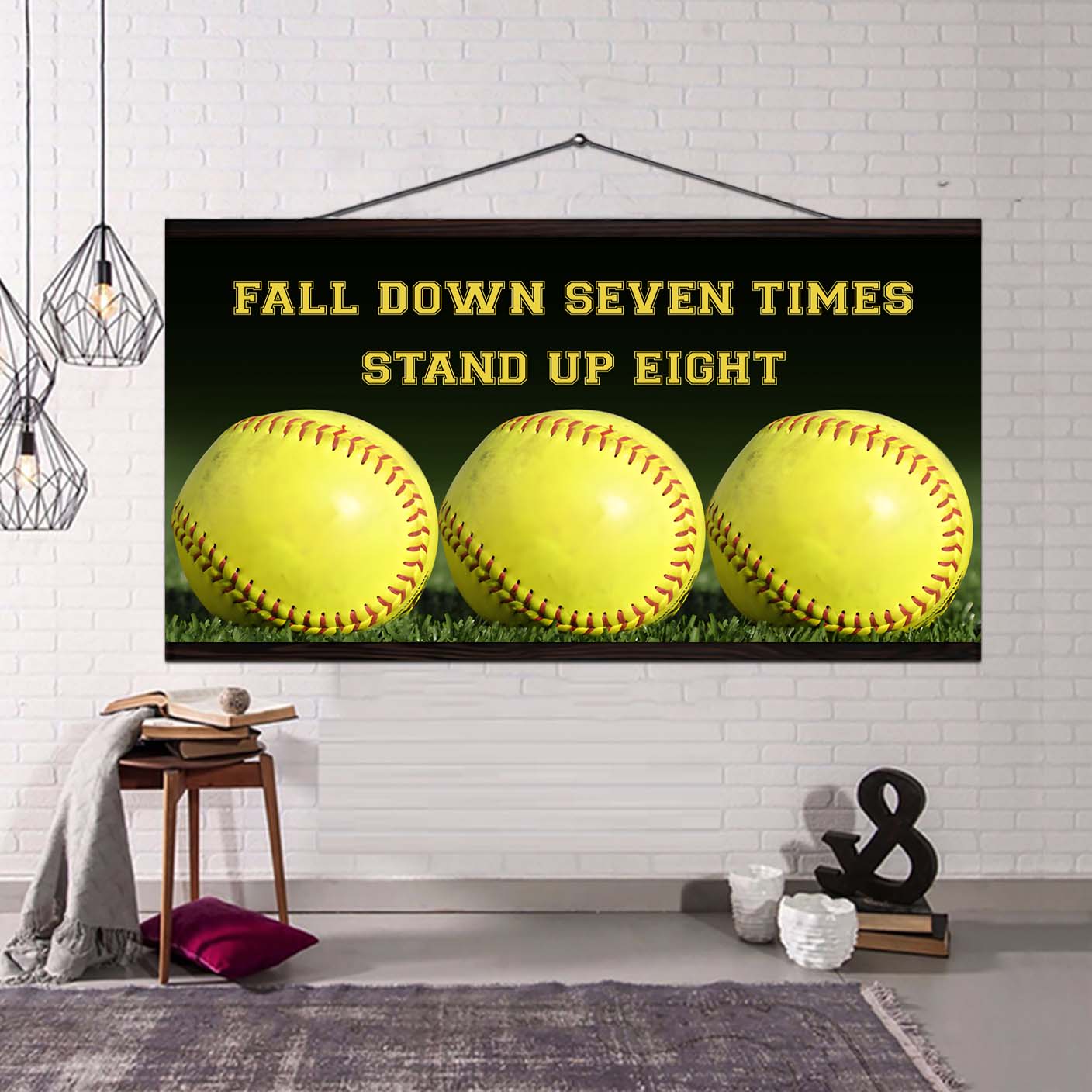 Baseball poster canvas fall down seven times stand up eight