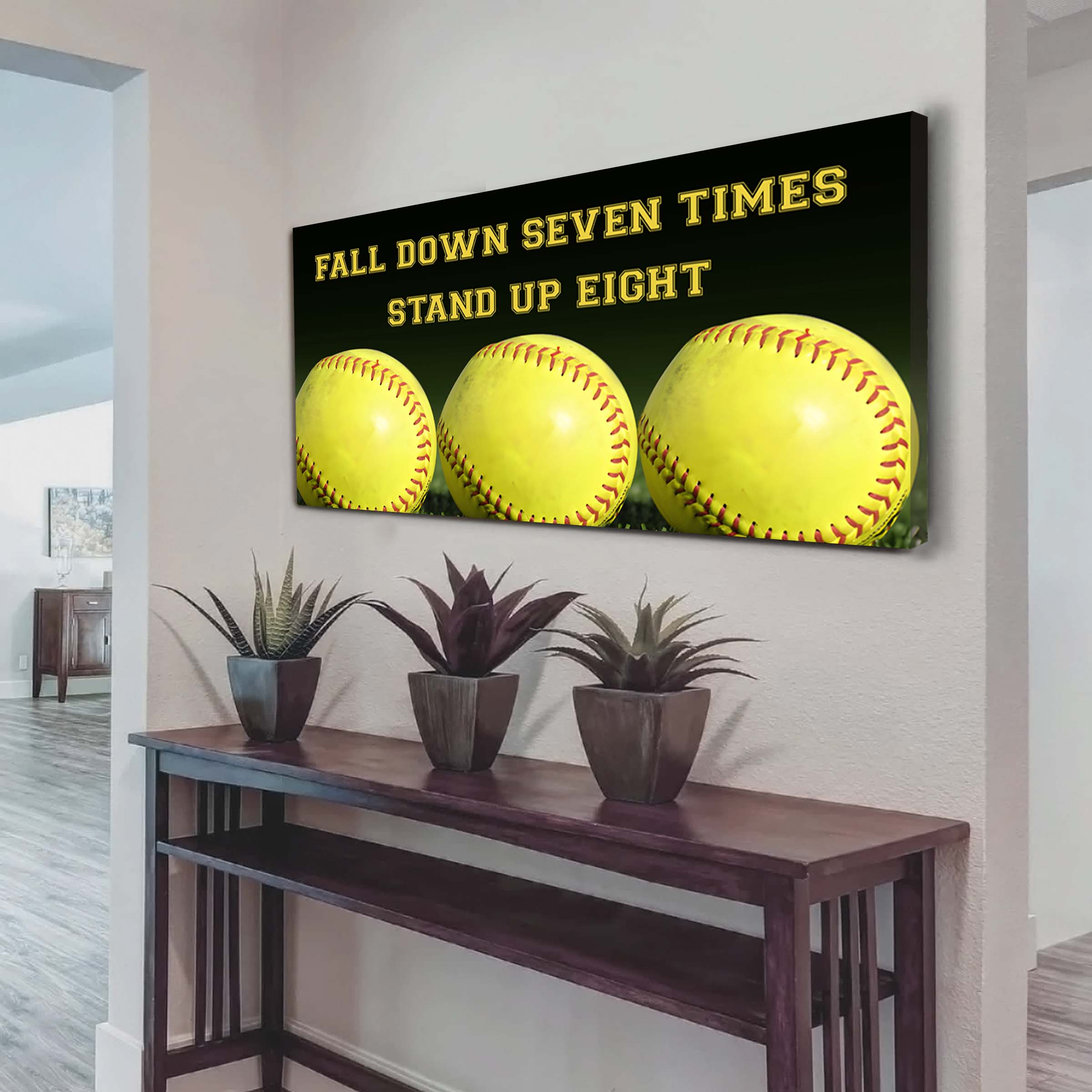 Softball poster canvas fall down seven times stand up eight