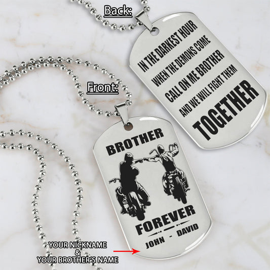 Biker customizable engraved black dog tag double sided gift from brother, brother forever