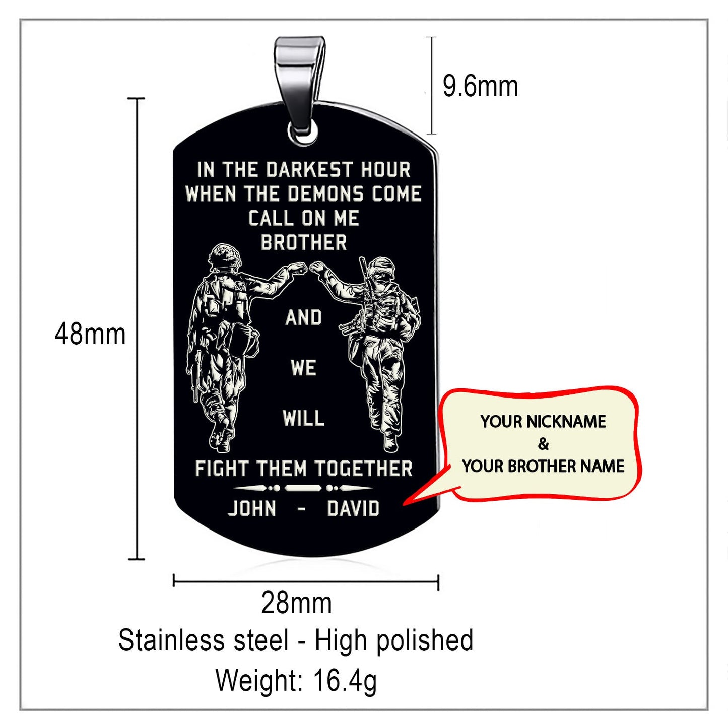 Soldier customizable engraved brother dog tag gift from brother