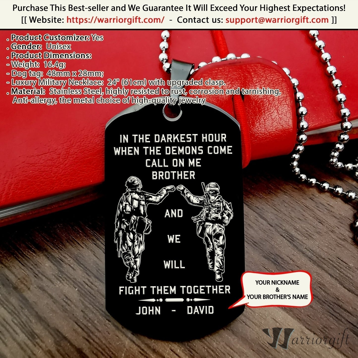 Soldier customizable engraved brother dog tag gift from brother