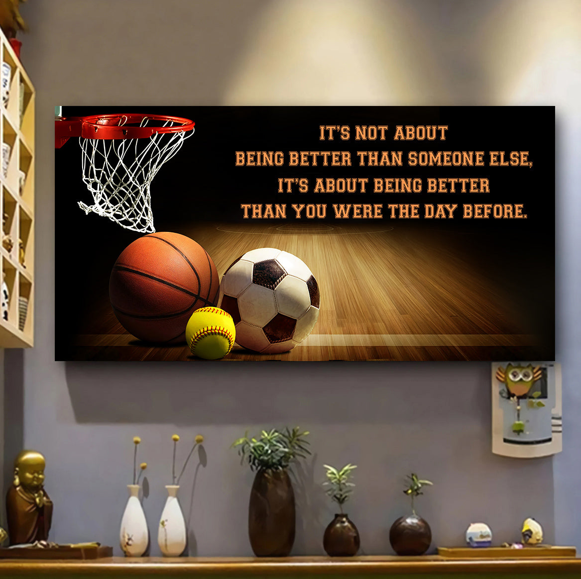 Customizable Basketball, soccer, softball poster canvas- It's not about being better than someone else