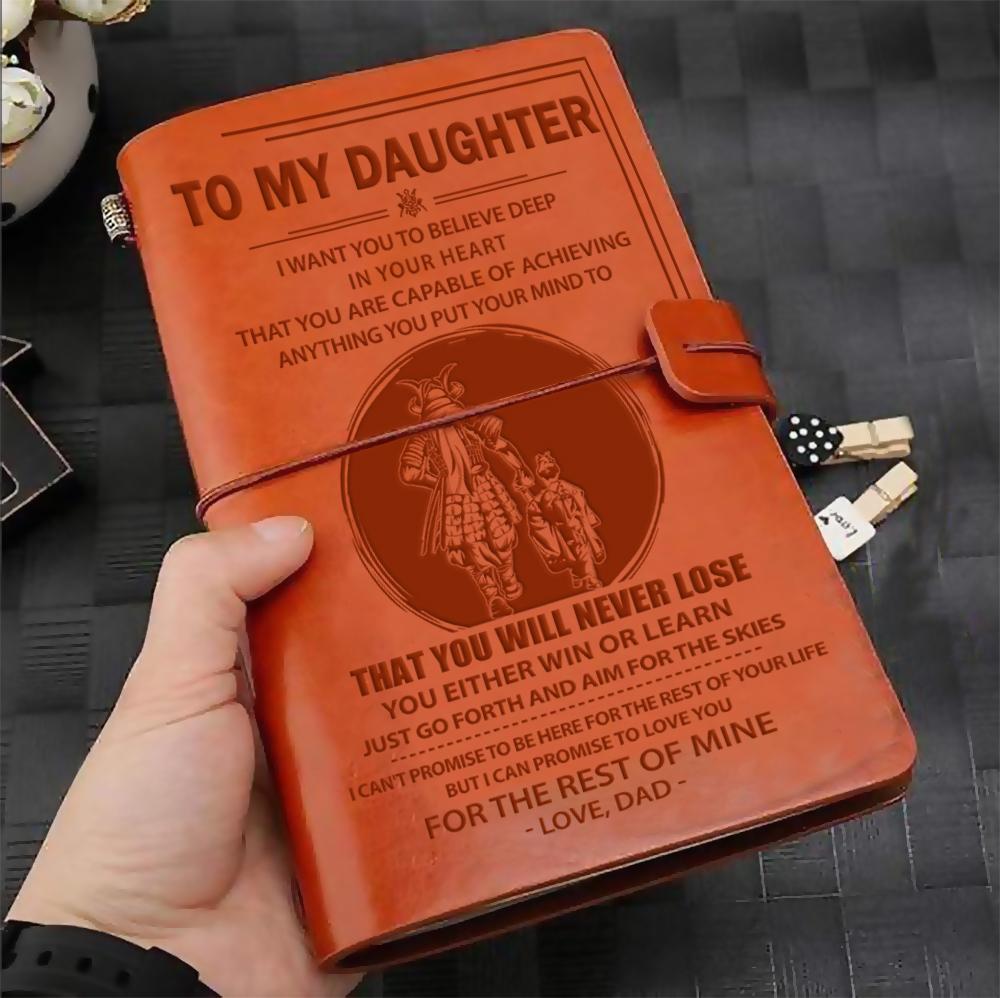 Samurai customizable leather journal notebook engraved, gifts from dad mom to daughter, i hope you believe in yourself as much as i believe in you