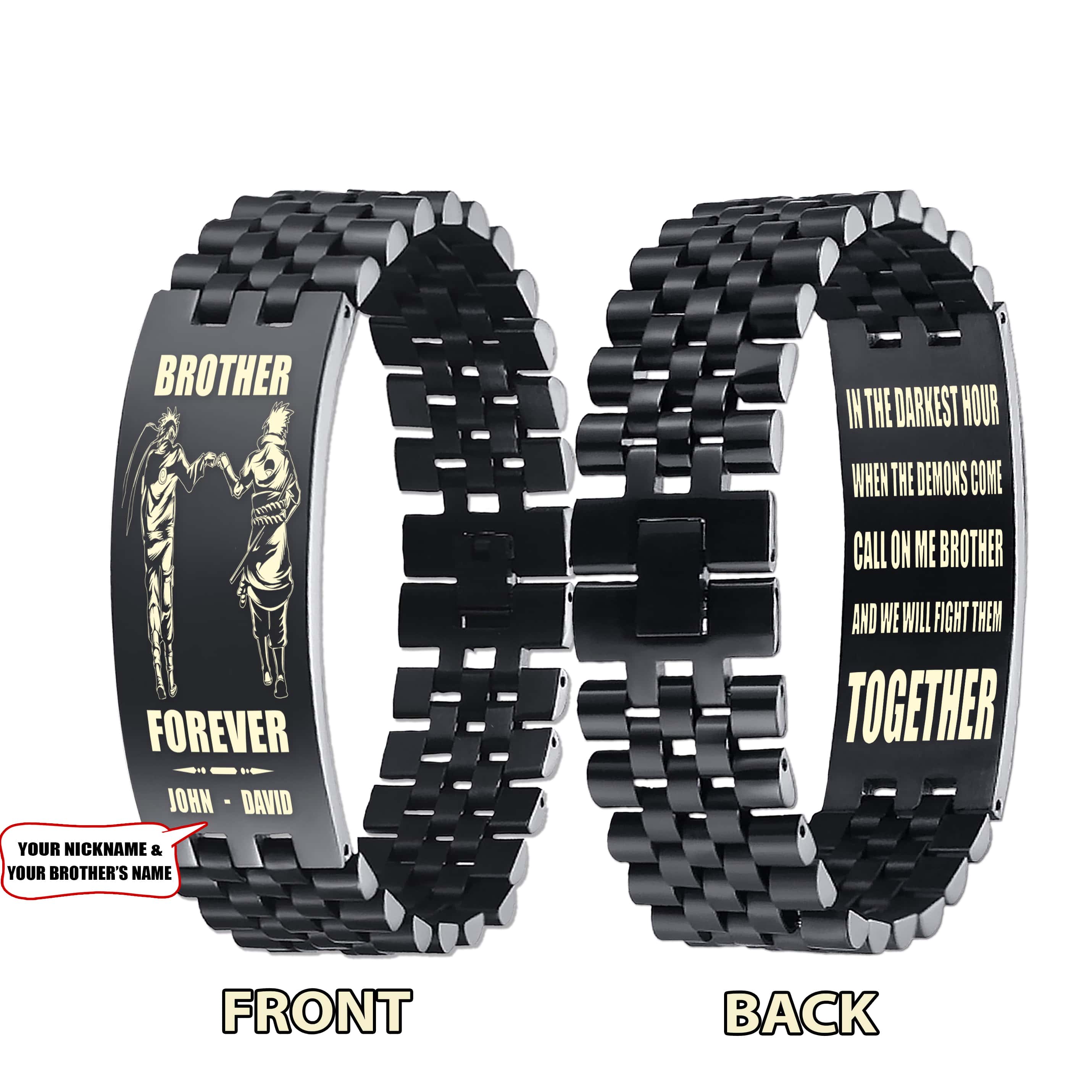 Biker-Customizable engraved brother bracelet double sided gift from brother, brother forever