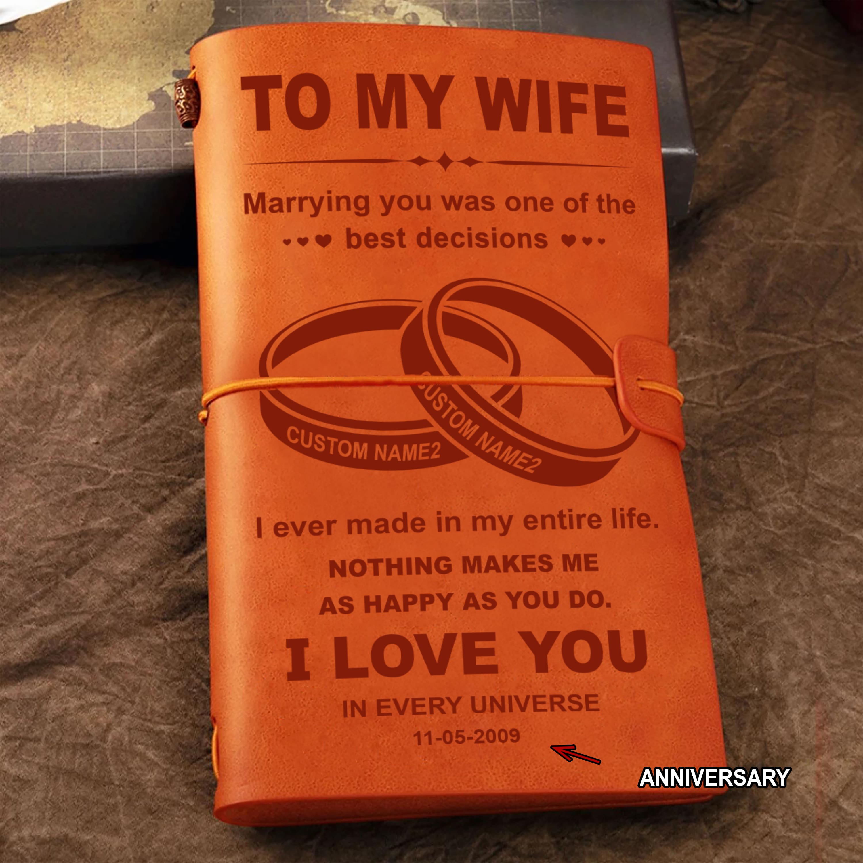 Valentines gifts-Vintage Journal Husband to wife I wish i could turn back the clock