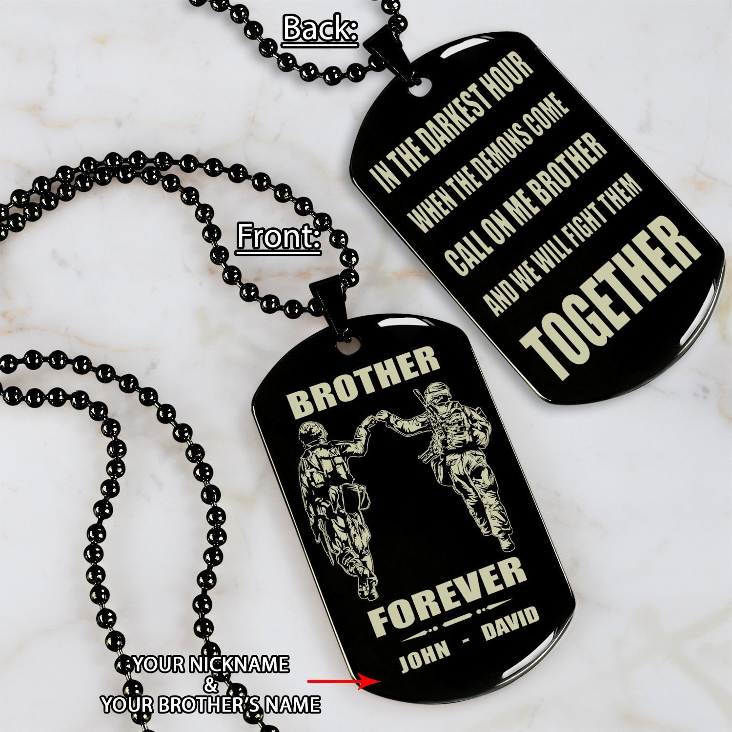 Vikings customizable engraved black dog tag double sided gift from brother, brother forever