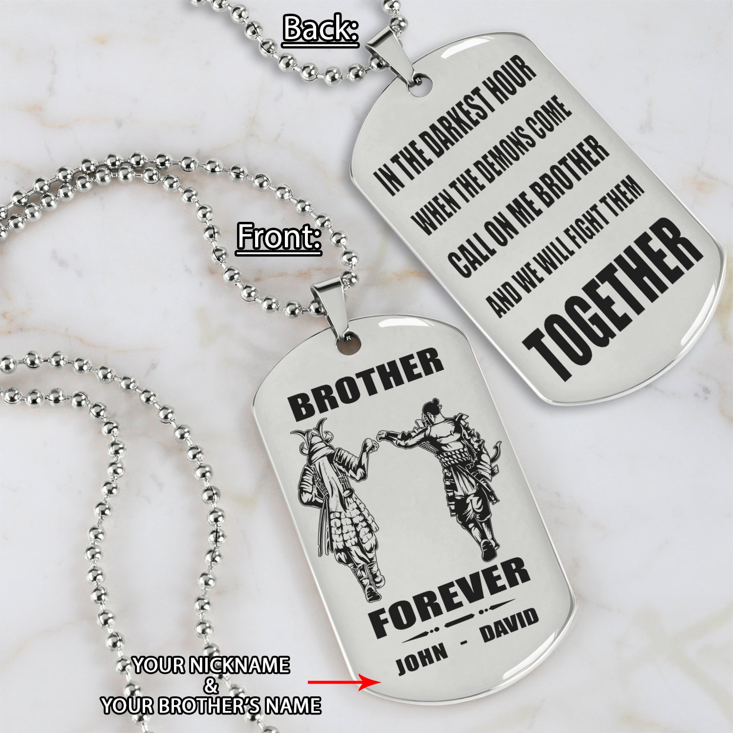 Vikings customizable engraved black dog tag double sided gift from brother, brother forever