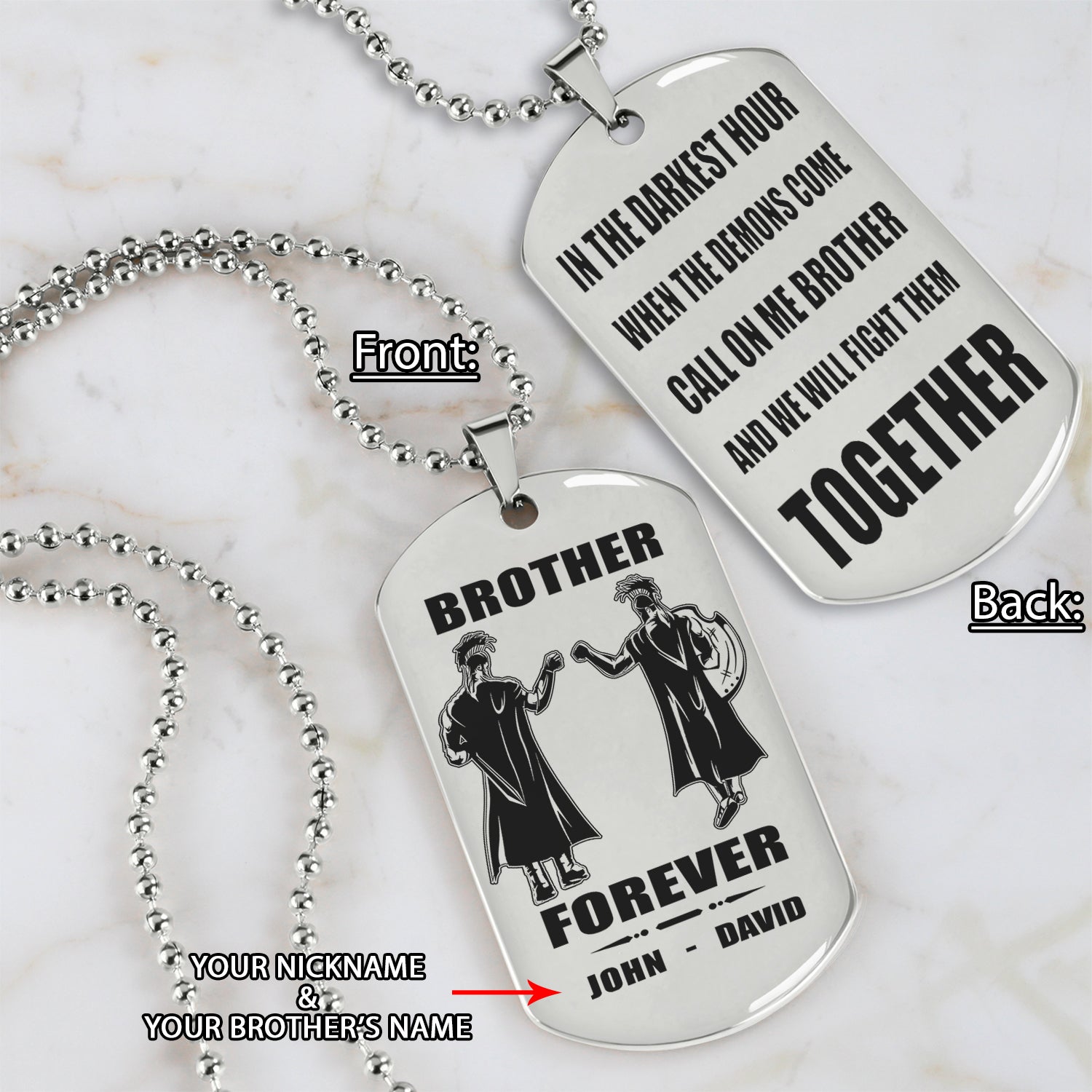 Vikings customizable engraved black dog tag double sided gift from brother, brother forever