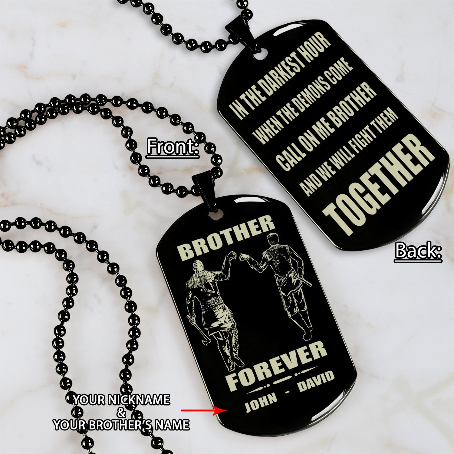 Vikings customizable engraved black dog tag double sided gift from brother, brother forever