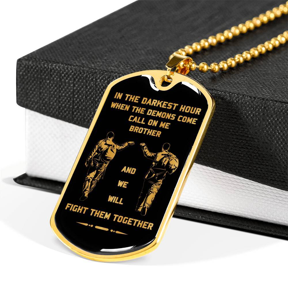 Airforce customizable engraved dog tag gift from brother son in the darkest hour, When the demons come call on me son and we will fight them together